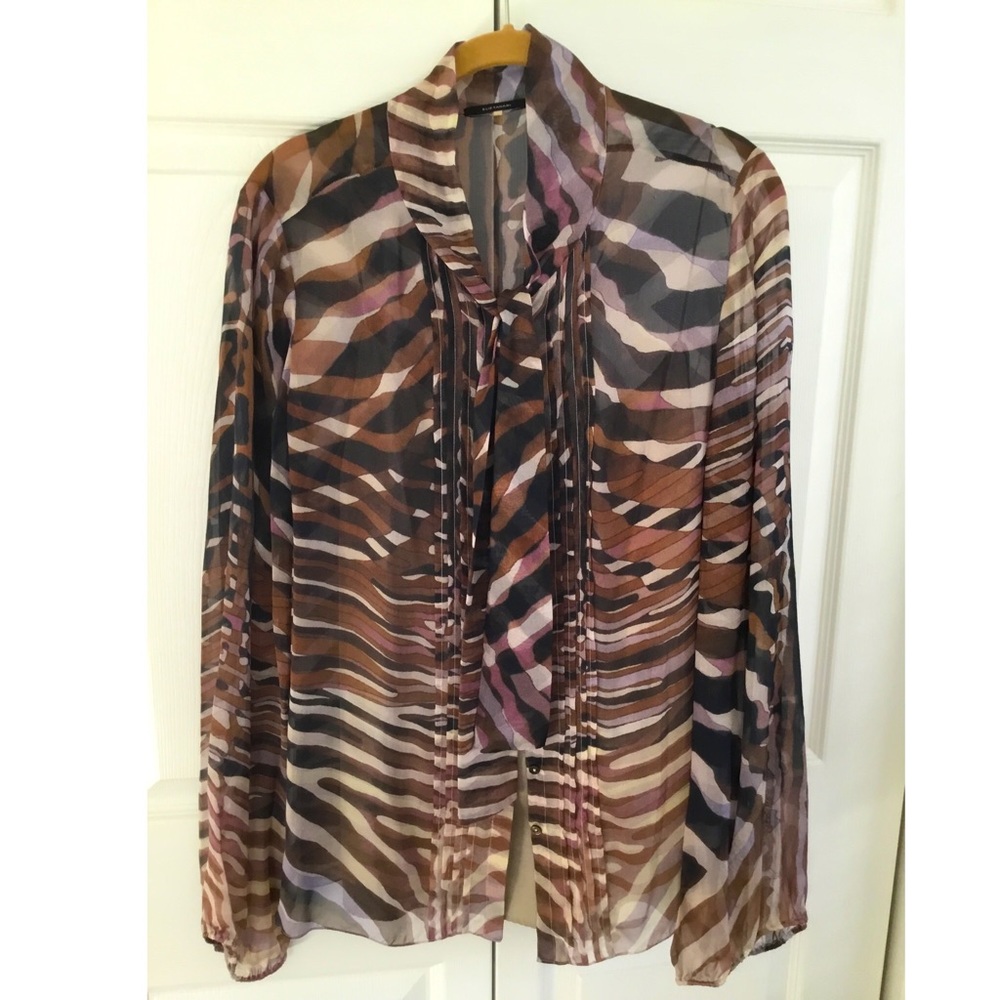 Elie Tahari 100% Silk Print Blouse Pristine Condition Size L
